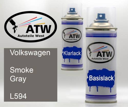 Volkswagen, Smoke Gray, L594: 400ml Sprühdose + 400ml Klarlack - Set, von ATW Autoteile West.